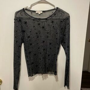 LA Hearts black sheer sparkly long sleeve with stars